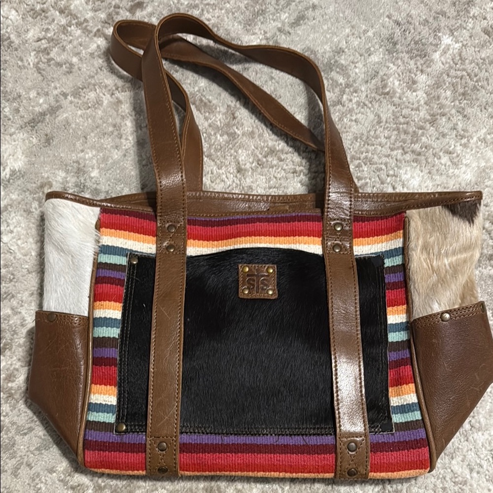Multicolor Striped Leather Tote Bag